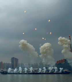 lytripsupstairs:fencehopping:Daytime fireworks display by artist Cai Guo-Qiang for an art show openi