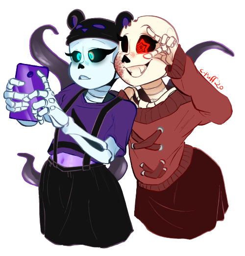 A commission for @evaundertale of their DustMare and BloodWine OCs, Leoda and Pug! Hanging out toget