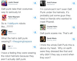 supuru:  h-a-r-p-o:  spookyhouse:  thegoldpiilot:  disported:  Daft Punk genuinely confused twitter tonight.  im laughing so fucking hard these people just dont get it  these people are actual shitlords dont ever disrespect daft punk holla  i think the