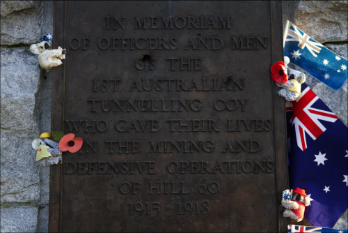 Australian world war one memorial in Belgium, the bullet holes are from the germans during the secon