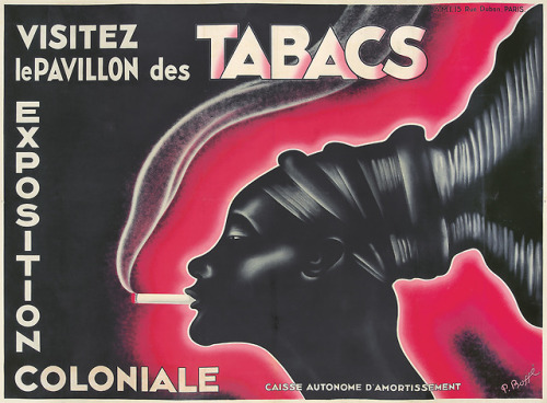 Pavillion des Tabacs. 1931. P. Bosse.78 3/8 x 57 &frac14; in./199 x 145.4 cmAn electric-pink neon gl