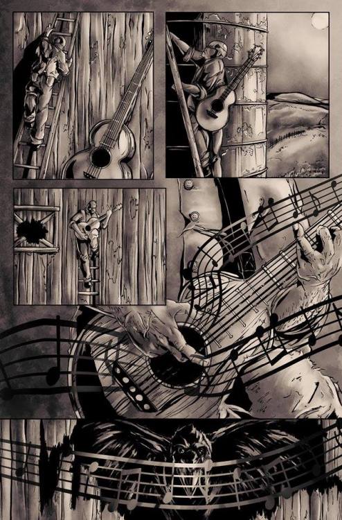 A comic short influenced by Tom Waits’ 16 Shells from a 30 Ought 6. Words by me. Art by Matt Northrup.