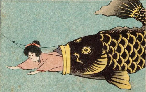 exercicedestyle: The Love of the Carp Kite (Fuki nagashi no koi), from Ehagaki sekai