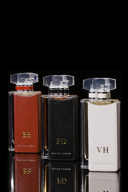 Customize each scent from Ralph Lauren Collection Fragrances with a monogrammed leather case, exclus