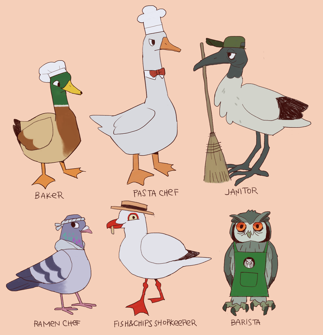 crowske:  school stuff ft. cute birds! (i know the names for the restaurants are