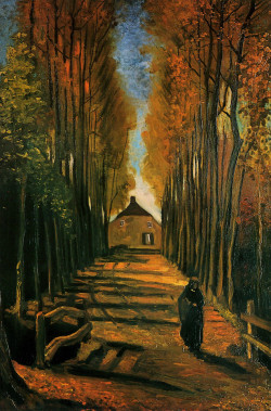 artist-vangogh:  Avenue of Poplars at Sunset, 1884, Vincent van GoghMedium: oil,canvashttps://www.wikiart.org/en/vincent-van-gogh/avenue-of-poplars-at-sunset-1884-1