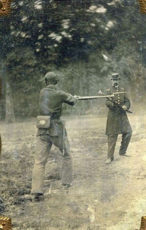 theamericanparlor: Union Soldiers of the 69th NY Infantry Demonstrating Bayonet Drill  During t