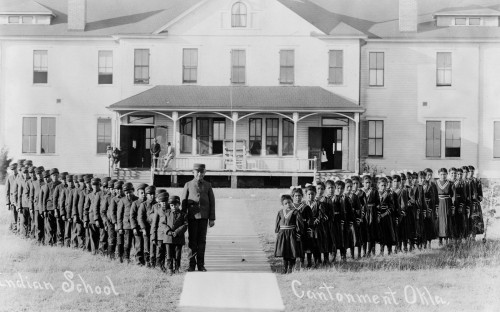 historicaltimes: Native American Children outside the Indian boarding school where they were require