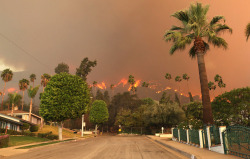 latimes:  Wildfire rages northeast of Los Angeles A fast-growing brush fire that ignited this morning has already burned through more than 200 acres near Glendora. Three individuals have been brought into custody under suspicion of being connected to