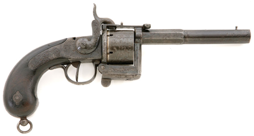 Unusual transitional pinfire revolver originating from Belgium, mid 19th century.
