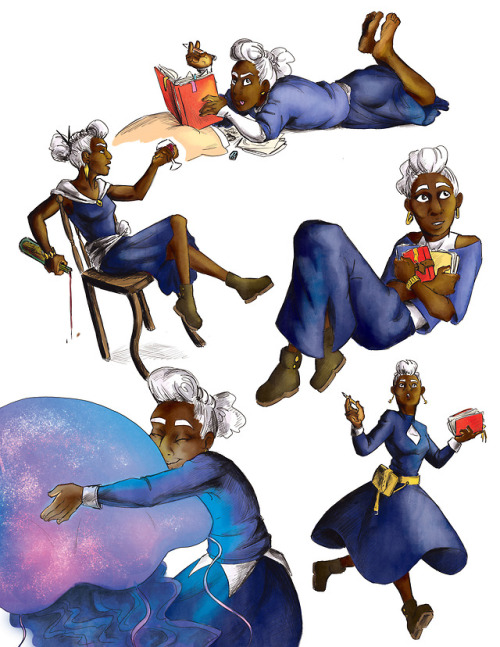 quest-draws:[Image description: 6 pictures featuring a character design process for a young Lucretia