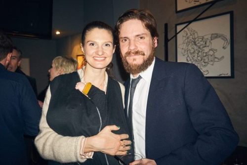 Daniel Brühl with girlfriend Felicitas Rombold and their son Anton, and with August Diehl at Bar Rav