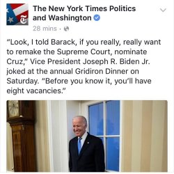 chaneladdict:  shmemson:  Joe Biden bravely risks life and limb to make an actual, real-life “Ted Cruz is the Zodiac Killer” joke. Not all heroes wear capes. #tedcruzisthezodiackiller  Imma miss you Joe 