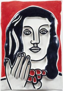 artist-leger:  Face by hand on a red background,