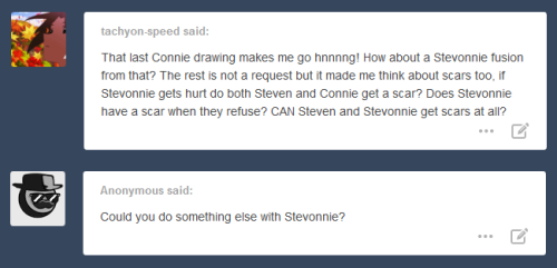 I like to imagine older Steven and Connie both have scars across their noses from different incidents, and that they’re proud that they match. From some daydream I had, I think.