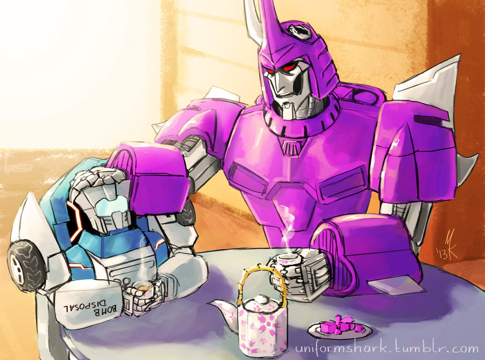 uniformshark:  Commission for tea-and-transformers Tailgate loves to listen to Cyclonus’