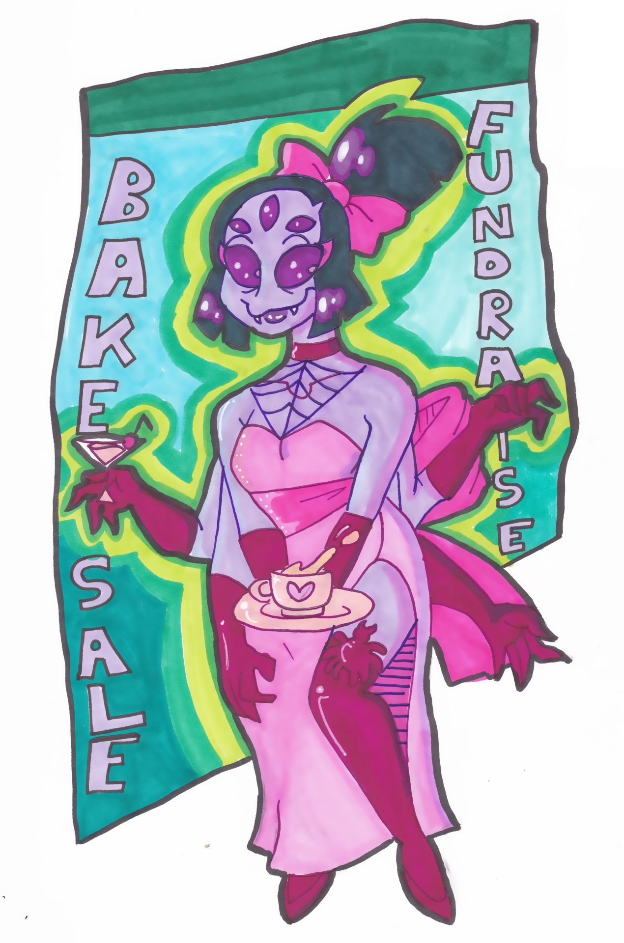 Muffet, done up all fancy for a big bake sale fundraiser! I mean, people don’t dress this fancy for em normally but maybe 