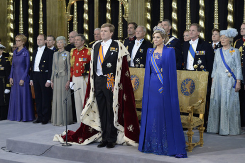 Queen Maxima of the Netherlands, in her coronation outfit, designed by Jan Taminiau (click to enlarg