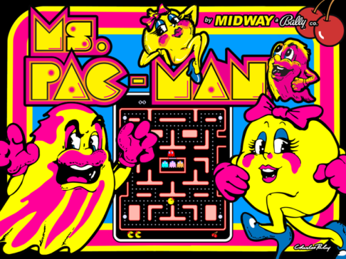 talesfromweirdland:‪Vintage arcade art of MS. PAC-MAN (1982), one of the most successful arcade game