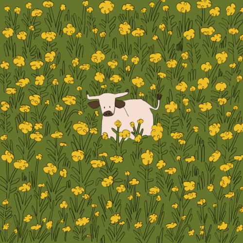 nightcore-frasier: sarlisart: cow [id: a colored drawing of a white cow with a black nose, tail tuft