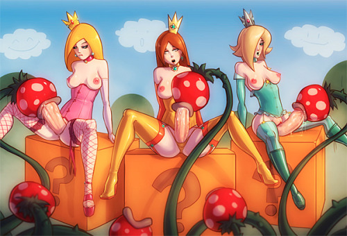 mr-futafanboy:  Futa Mario Princesses, Princess Peach looks unamused but still sexy ;)