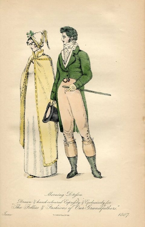 ccadrarebooks: Regency morning dress for June 1807. From The follies &amp; fashions of our grand
