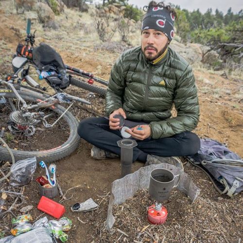 youcantbuyland:  Tired, beaten down and somewhat chilly. Forget about it….it’s coffee time. #bikepac