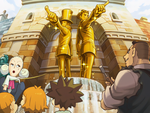 dearesthershel: Some of the credits images from Professor Layton vs Phoenix Wright.  Nice to se