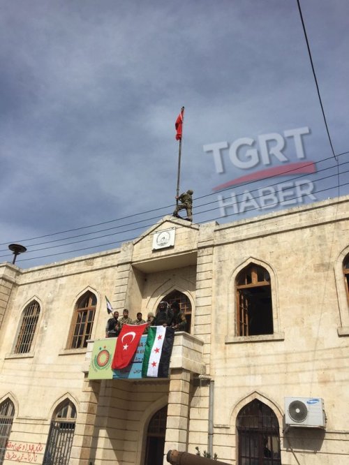 Turkish flag raised on Afrin.Afrin’de Türk bayrağı göndere...