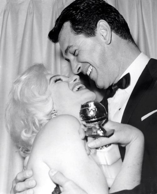 wehadfacesthen:Marilyn Monroe and Rock Hudson after being named Male and Female World Film Favorites