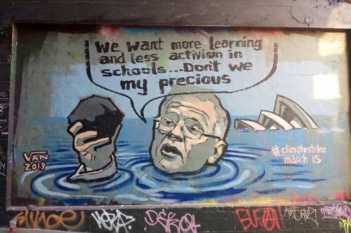 “We want more learning and less activism in schools&hellip; Don’t we my precious”Mural in Melbourne 