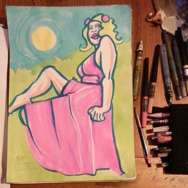 Porcelain Dalya from Dr. Sketchy&rsquo;s Boston. Ink on paper, A3 size. #drsketchys