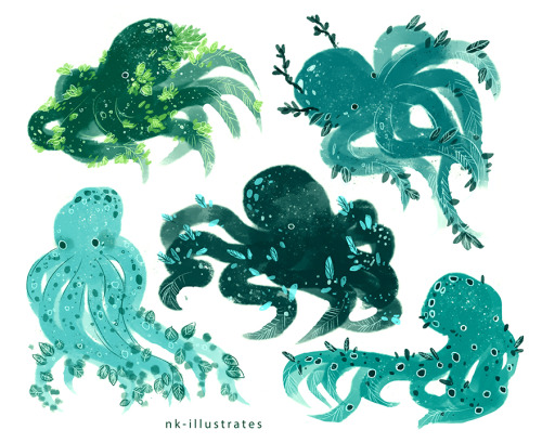 nk-illustrates:Planta Ray and Octopus. From my Flora (Fauna) Series.