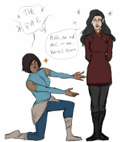 amanda-jp:  Imagine Korra presenting Asami to everyone they meet like how Will Smith shows off his wife Like when they meet her parents again   