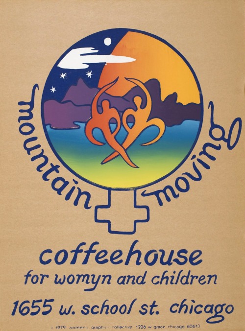 Poster for the Mountain Moving Coffeehouse for Womyn and Children, a lesbian-feminist music, poetry,