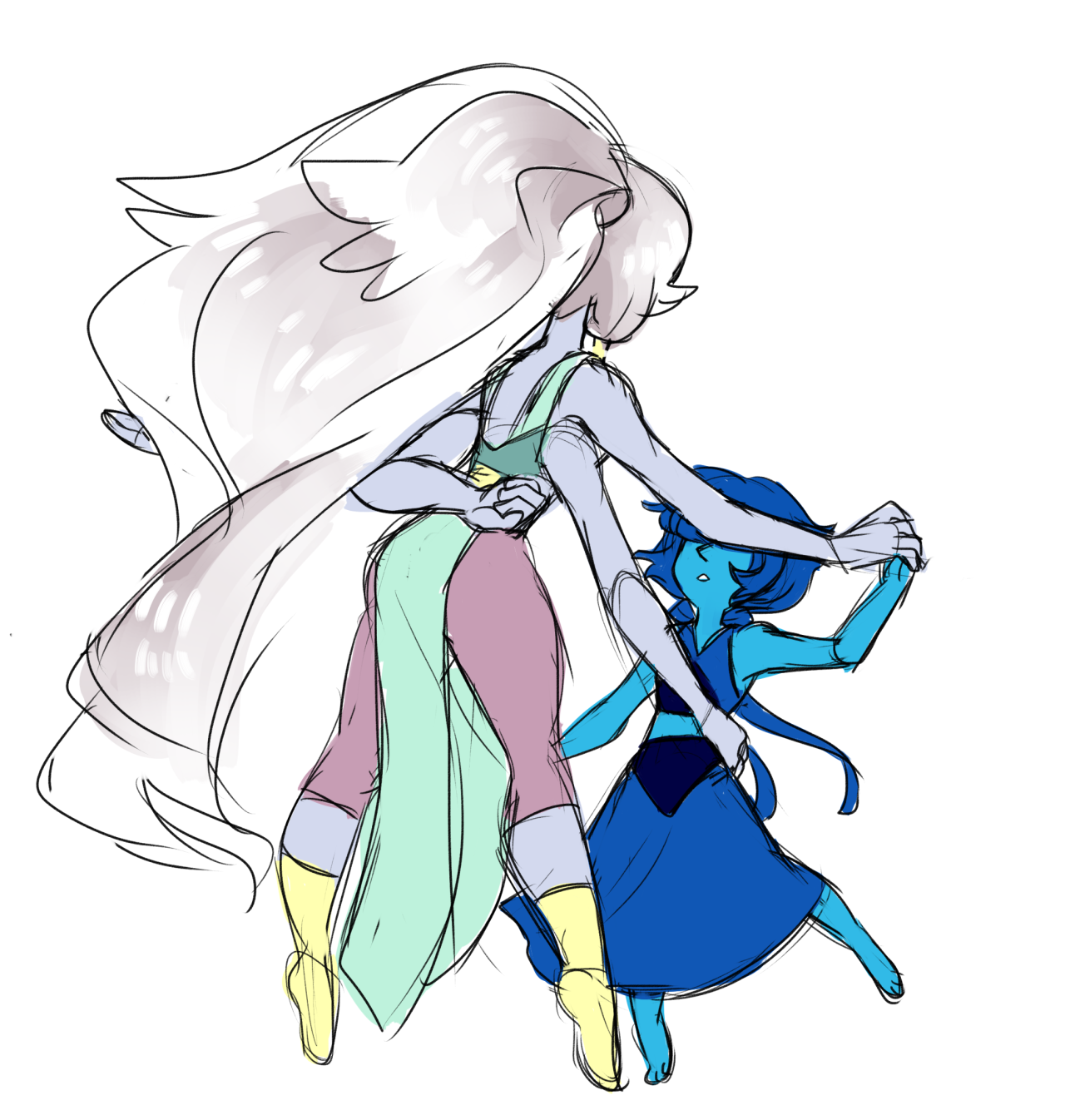 crimpeekodraws:  OPAL IS A POPULAR FUSION PROMPTThis time with Lapis (Larimar) and