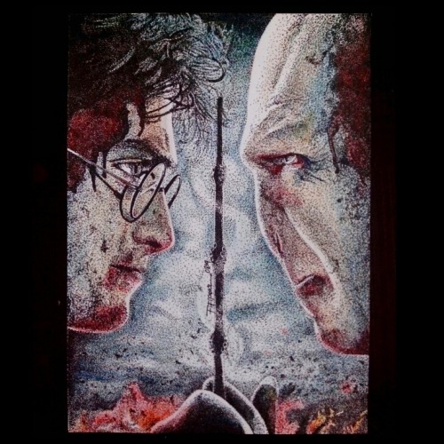 My SketchPointillist sketch of Harry Potter postermix media - pen and pencil colour