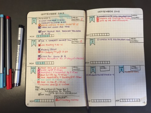 study-land:  9/2/15- First day of classes! Using some spare time between writing and sculpture to fill in my bullet journal in the library. I love using it so far, it makes me feel less scatter brained and allows me to stay in the moment because I don’t