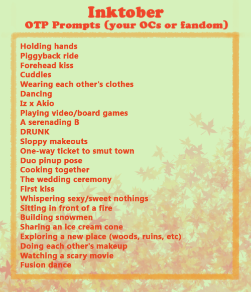 For anyone participating in Inktober this year, I put together a few lists of drawing prompts so you
