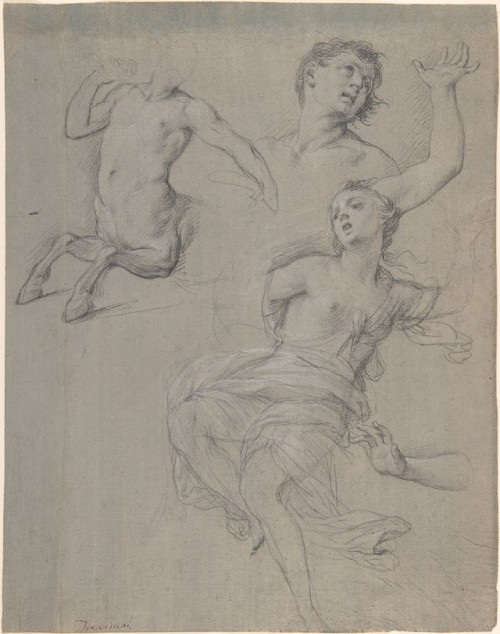 Studies for the Figure of a Centaur and a Nymph by Francesco TrevisaniItalian, 1708-1717black and wh
