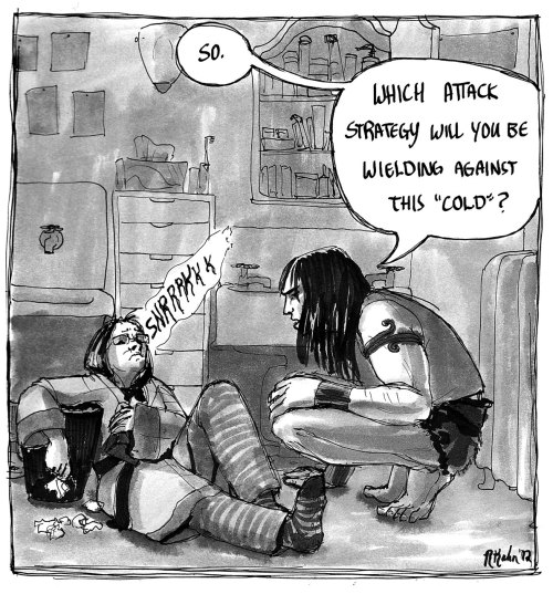 asksecularwitch:wealdcomics:By Crom! is Rachel Kahn’s joke-a-panel autobiographical comic featuring 