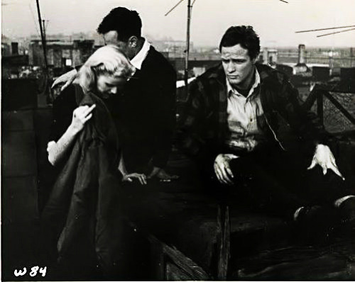 Marlon Brando , Eva Marie Saint and Elia Kazan between takes on the set of &ldquo;On The Waterfront&
