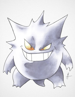 marcosclopezblog:  Gengar - Sugimori Style MimicI decided to to try and replicate Sugimori’s watercolor style on his Gengar design using Photoshop, I think I came pretty close. I did this mostly because I think watercolors gave a certain richness and