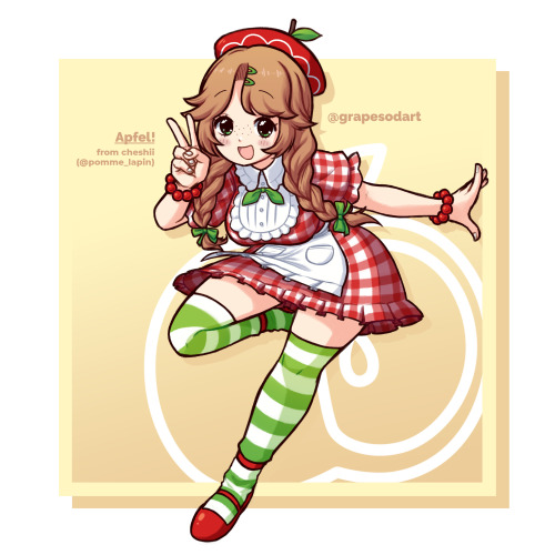 fanart of pomme lapin’s cute as HECK character apfel!!! their style is so so adorable, please check 