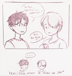 jmjey:  (This headcanon was born from a real life situation)When Victor doesn’t understand what Yuuri says, he sweats and mumbles.