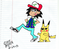 captain-cinnamon:  I was too lazy to draw a background, so Ash and Pikachu are having a journey in the Notebook region, I guess.