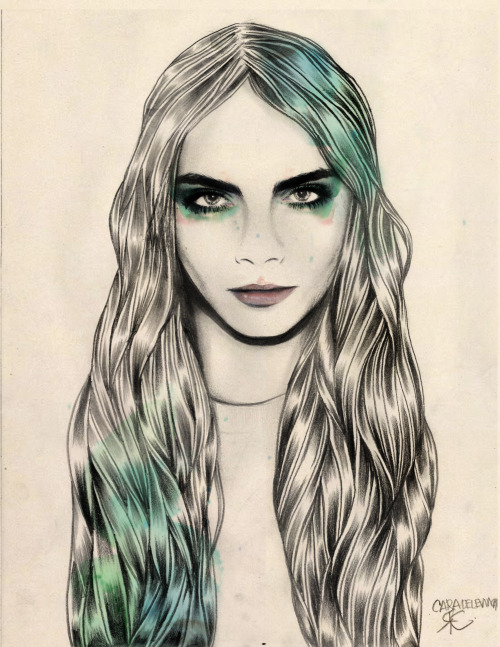 rcrdosocks:  Cara Delevingne By me. Graphite, Watercolor.  