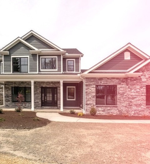 Fiberboard - ExteriorMid-sized Country Gray Two-story Concrete Fiberboard Exterior Home Photo With A