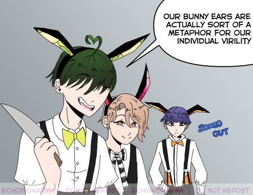 I thought of this as soon as I saw Asmo’s bunny ears.Poor Levi. Imagine being stuck helping out in t