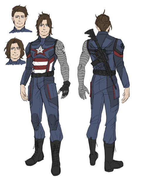 hello-shellhead:I designed Bucky a Captain America suit! With four different hairstyles because I co